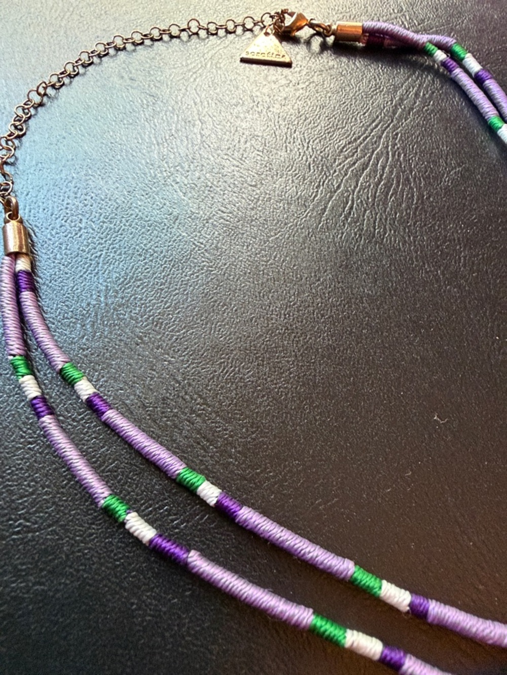 Anthropologie Beaded Layered Purple and Green boho Necklace
